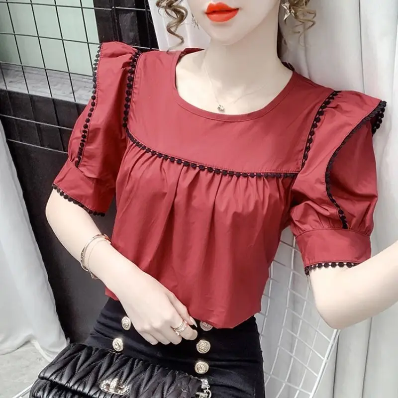 

2021 summer new design round neck fungus edge stitching versatile shirt