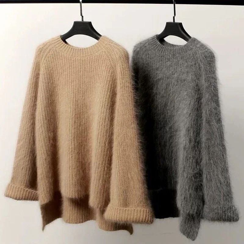 

9025 Trendy Women Thicken Knitted Sweater Imitated Mink Fleece Mohair Fashion Elegant Warm All-Match Comfy Knitwear Pullovers