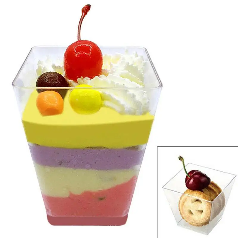 

100PCS 60ML Transparent Dessert Cups PS Hard Plastic Trapezoid Square Dessert Cup Food Grade Portion Cups Disposable Dessert