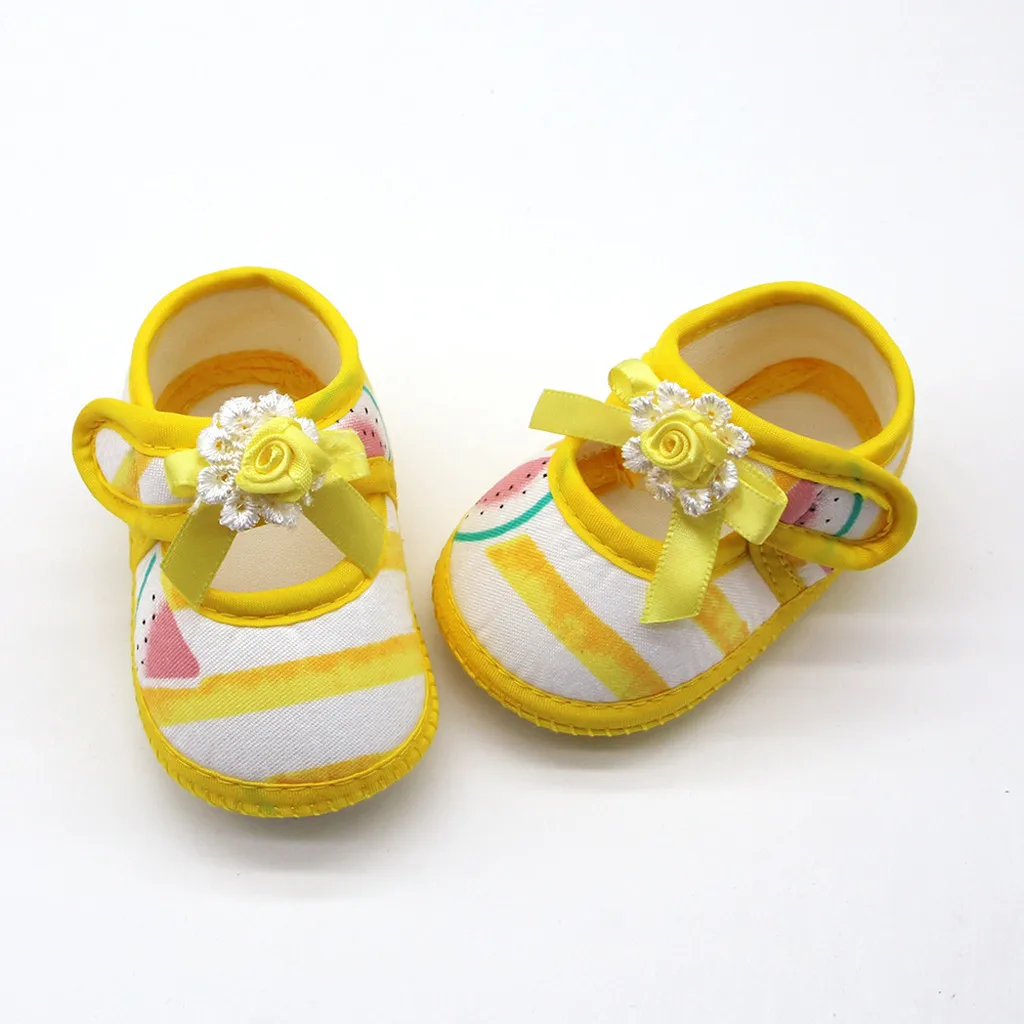 

New 2021 Newborn Baby Girls Watermelon Printing Prewalker Soft Sole Single Shoes Fashion Casual Party Strip Cotton Soft Summer