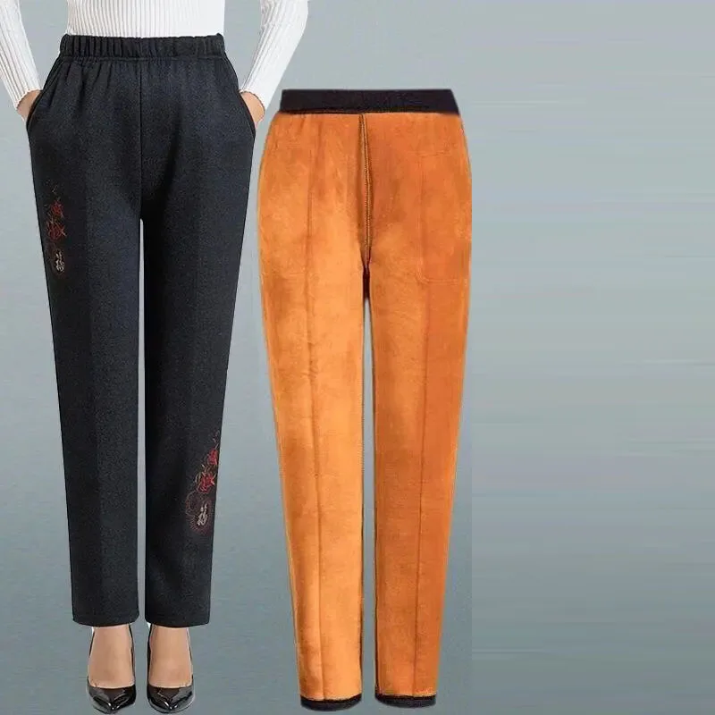 

2021 Autumn Winter Middle-aged Women Leggings Warm Leggings High Waist Thick Velvet Legging Floral Printed Fashion Leggings I17