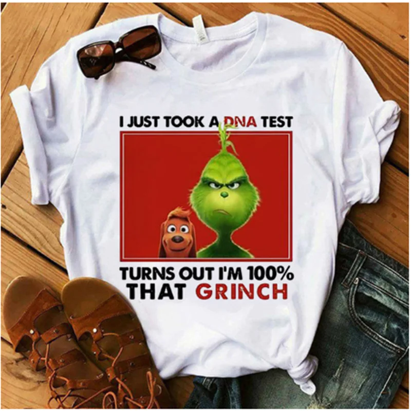 

Women Cute Letter Grinch T-shirt Women Print Harajuku White Christmas Fashion Clothing Grinch T-Shirt AOWOF Funny Grinch T-shirt