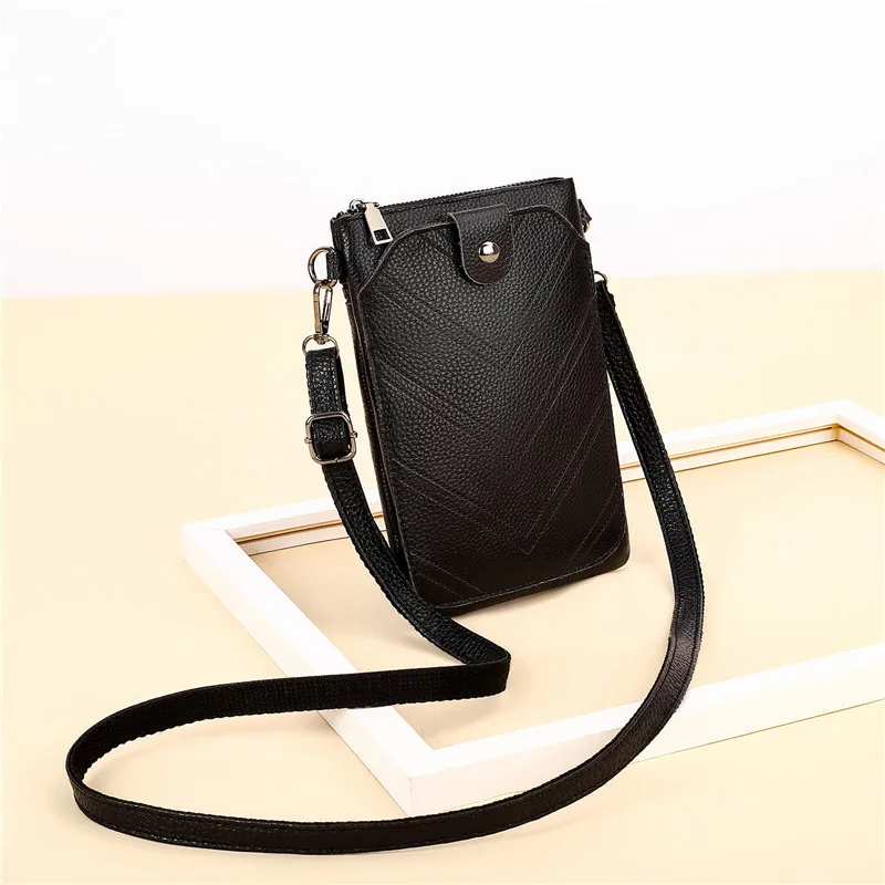 

2021 new fashion trend shoulder bag women's simple cowhide small handbag for women black genuine leather crossbody phone bag