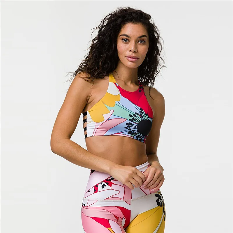 

New women's printed backless yoga fitness suit