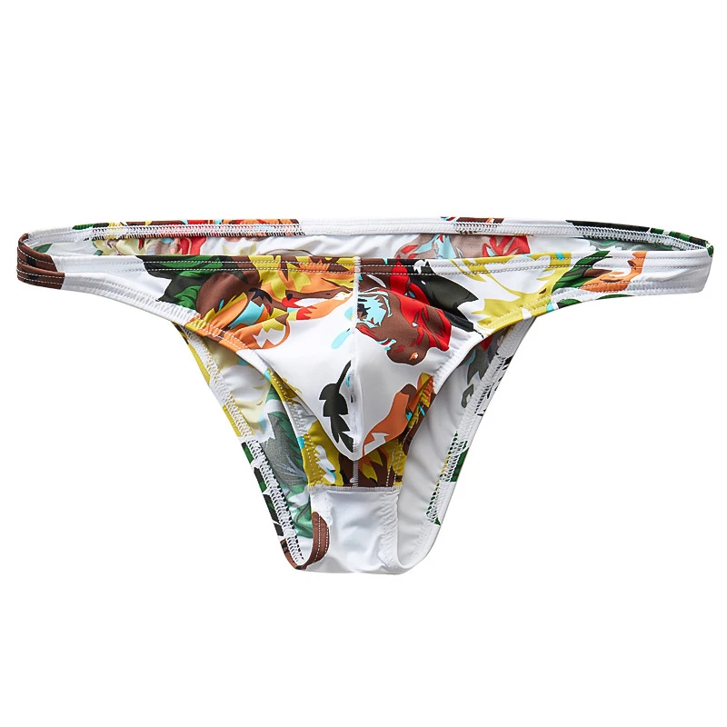 

Men's Sexy Brief Low Waist Print Underwear Breathable Lingerie Smooth Elastic Ice Silk Underpants Fashion Sport Shorts Gay Sissy