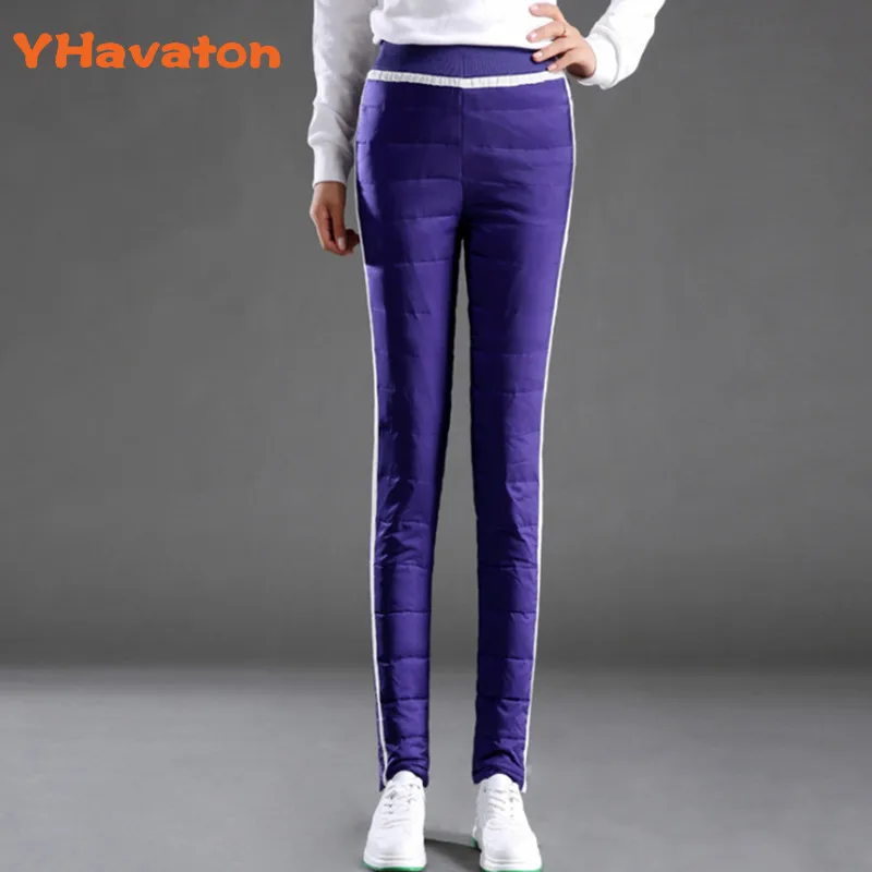Женские пуховые брюки зимние полосатые для женщин теплые Pantalon Femme размера плюс