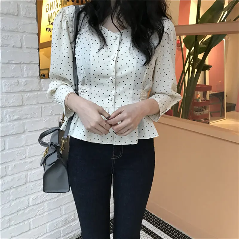 Hzirip Новый бежевый горошек Высокая уличная свободная талия Контролируемая