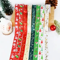 10yards 25mm christmas ribbon printed grosgrain bronzing ribbons gift wrapping hair bows diy sewing fabric christmas decorations