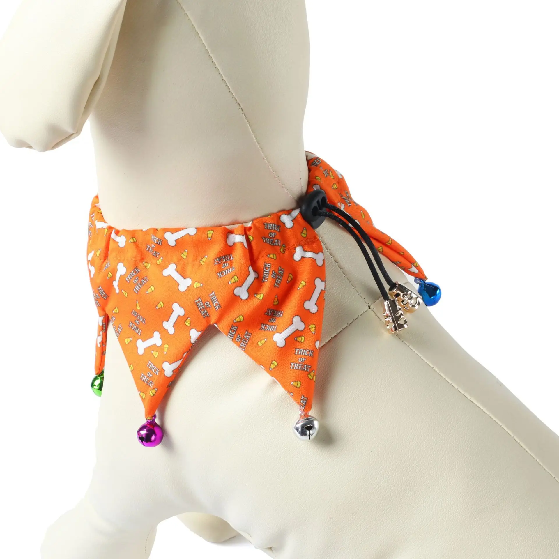 Оранжево-черный ошейник для домашних животных на Хэллоуин с колокольчиками
