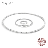 solid 925 sterling silver tennis necklace41 55cm 16 22 inch bracelet15 21cm ring set with shiny 3mm zircon jewelry sets