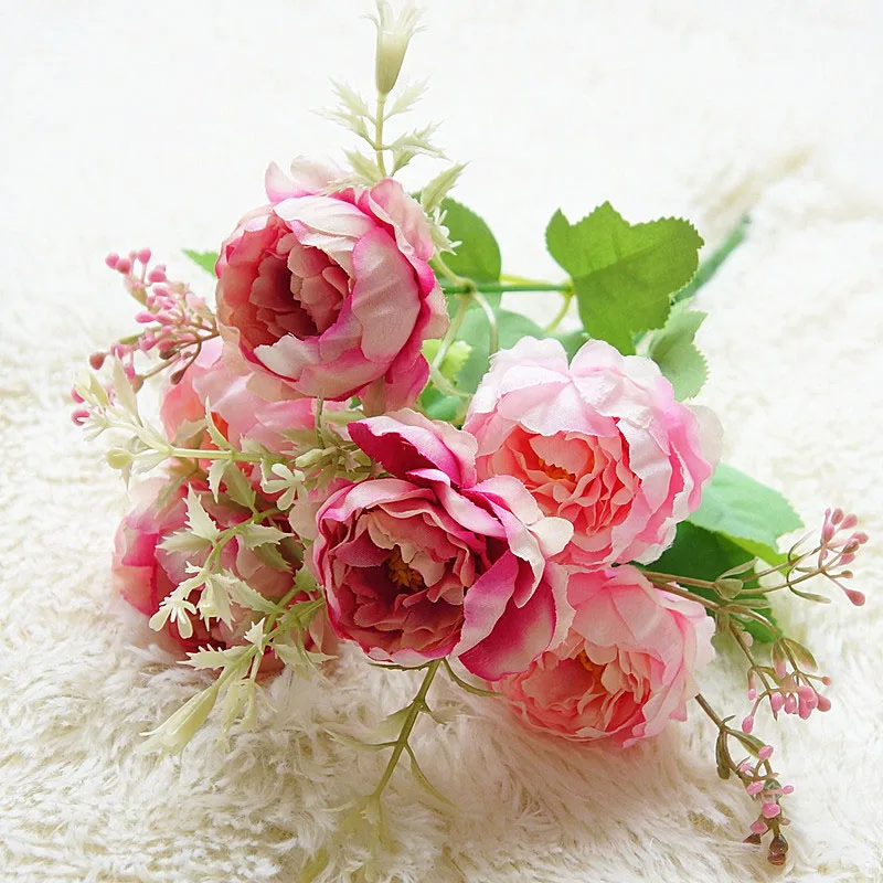 Искусственные цветы пиона 6 головок Шелковый цветок маленький букет для свадьбы