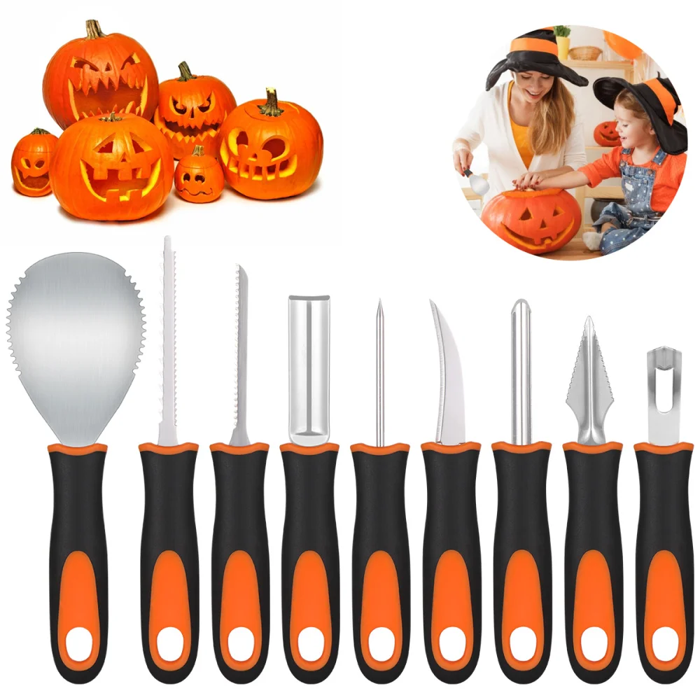 

PRETYZOOM 9PCS Pumpkin Carving Kit Pumpkin Lantern Carving Tools Stainless Steel Jack O' Lantern Making Tools