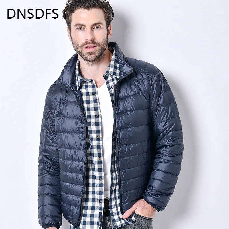 

Leisure Men Thin Down Coat Autumn Winter White Duck Down Coats Solid Color Men's Stand Collar Slim Large Casual Short Jacket