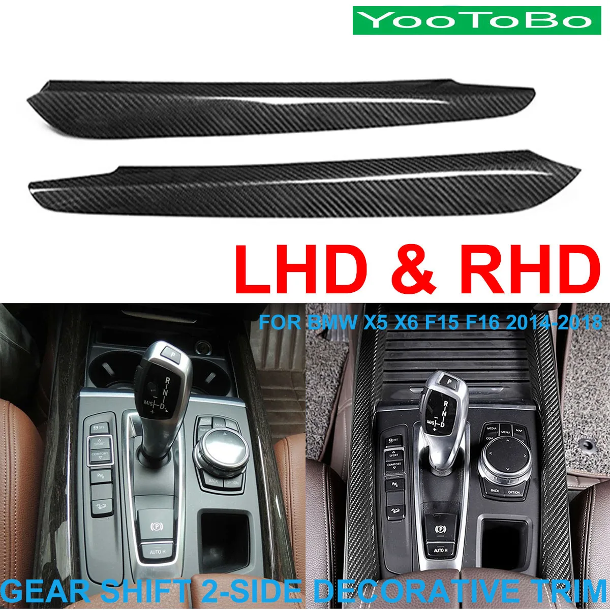 

LHD RHD Car Styling Real Carbon Fiber Gear Shift 2-Side Decorative Panel Cover Trim Sticker For BMW X5 X6 F15 F16 2014-2018