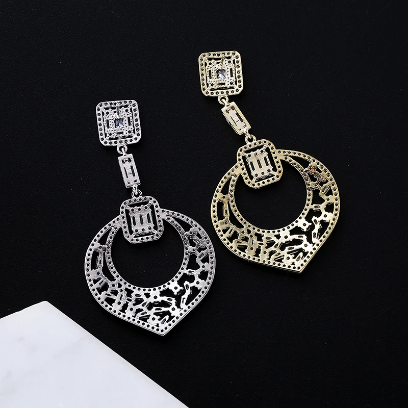 

VERY GIRL 53mm Luxury Earrings Full Micro Paved Cubic Zircon Geometry Dangle Drop Earrings For Women Fashion Wedding Jewelry