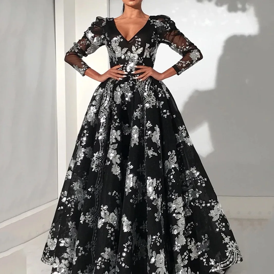 

2020 spring new European and American foreign trade women's dress new European and American Amazon long sleeve Sequin tassel