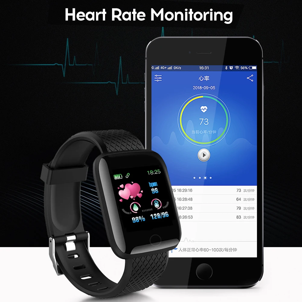 116Plus Смарт часы браслет для мужчин и женщин фитнес трекер с измерением