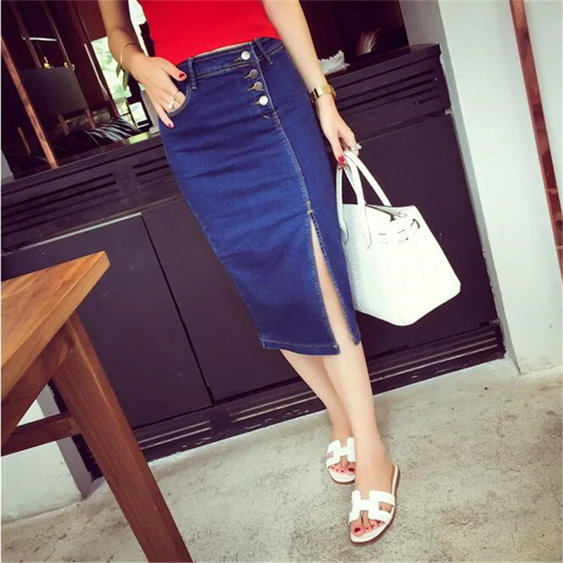 Европа Стиль Для женщин джинсовая юбка карандаш плюс Размеры Высокая Талия