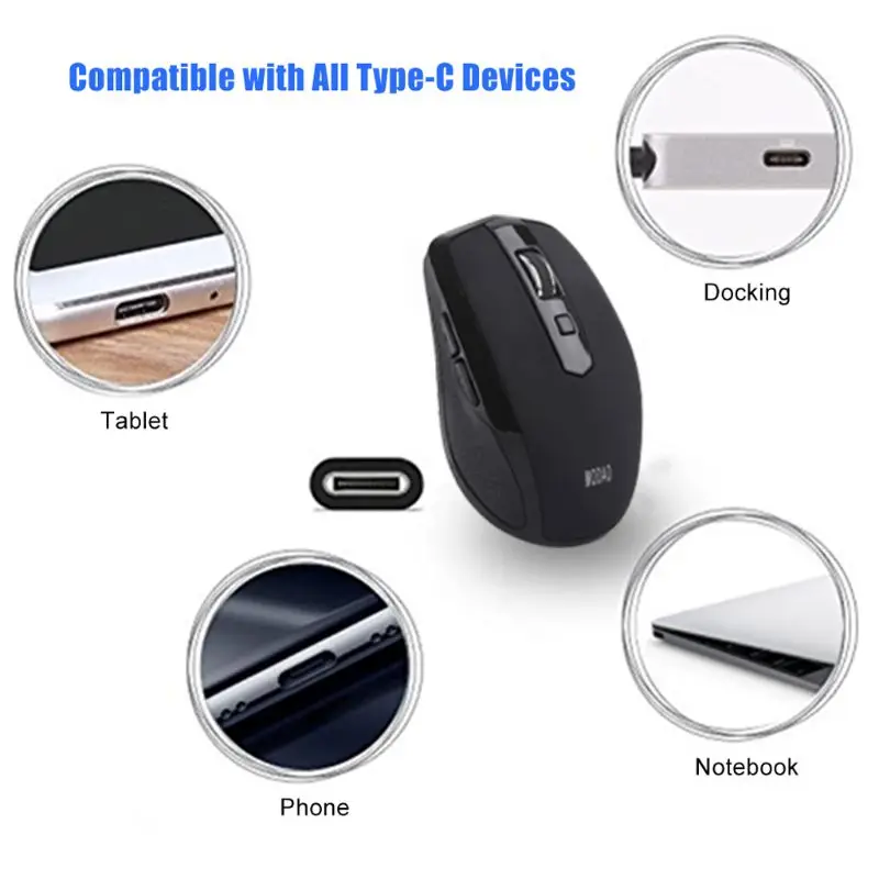 

2.4 GHz USB Type C Wireless Mouse Ergonomic Mouse 800/1200/1600 DPI Mice for macbook Pro USB C Devices Office Mouse R2JF