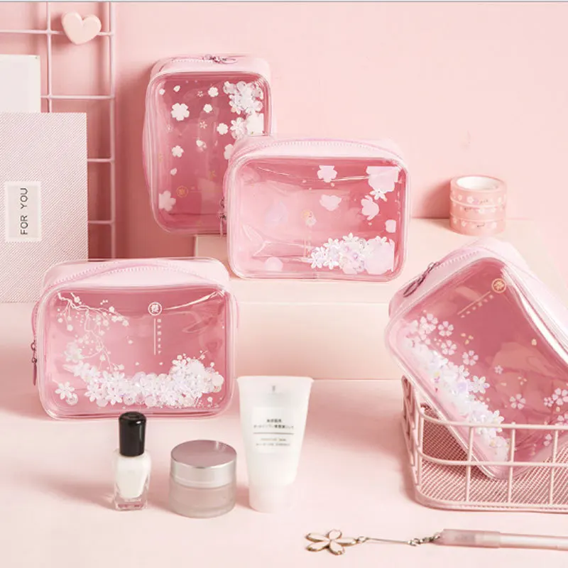 Вишневый цвет ПВХ косметичка водонепроницаемая Милая прозрачная пластиковая