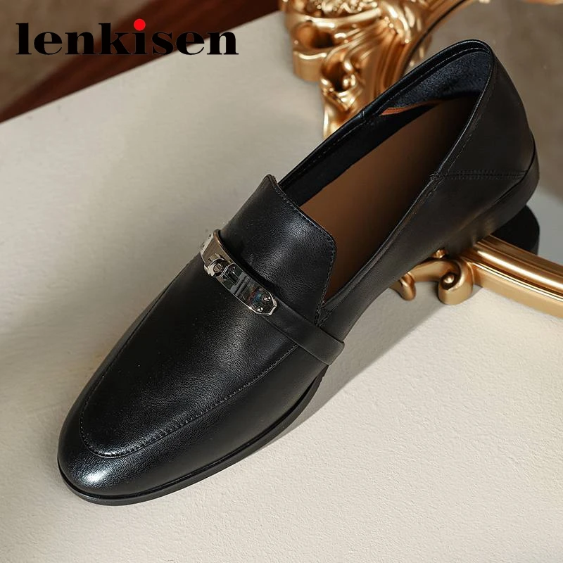 

Lenkisen кожаные туфли на низком каблуке с натуральным лицевым покрытием, с круглым носком, с металлическими застежками, слипоны, кожаные туфли ...