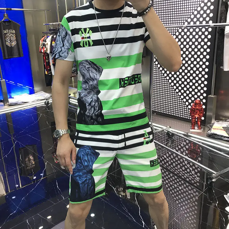 

Ice silk Outfits male summer students Korean version of short sleeve T-shirt shorts suit