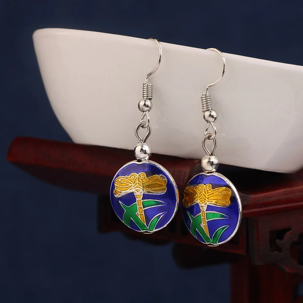 Новые Модные Этнические серьги из перегородчатой эмали в виде стрекозы