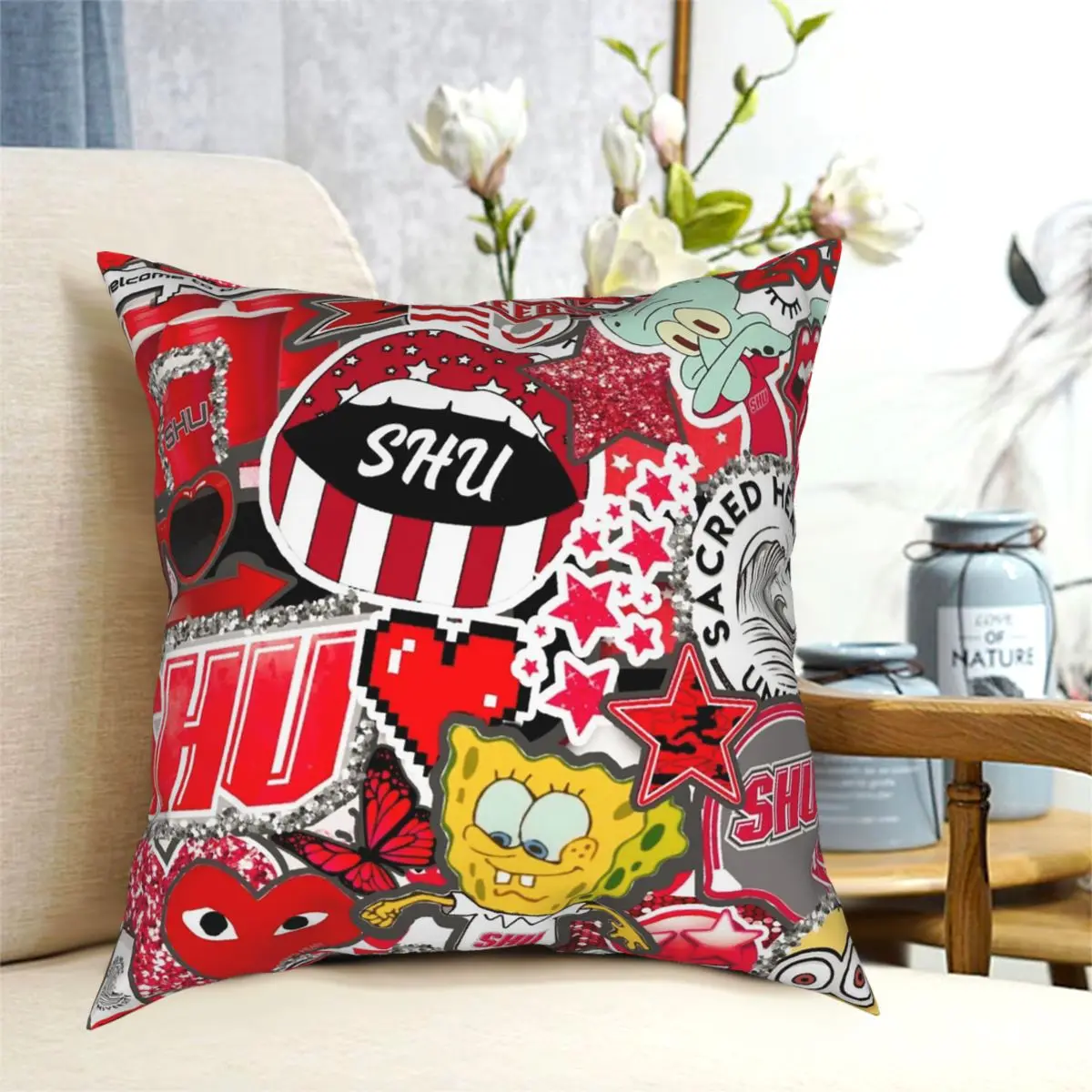 

Sacred Heart University Collage Square Pillowcase Polyester Pattern Zipper Decor Bed Cushion Cover 18"