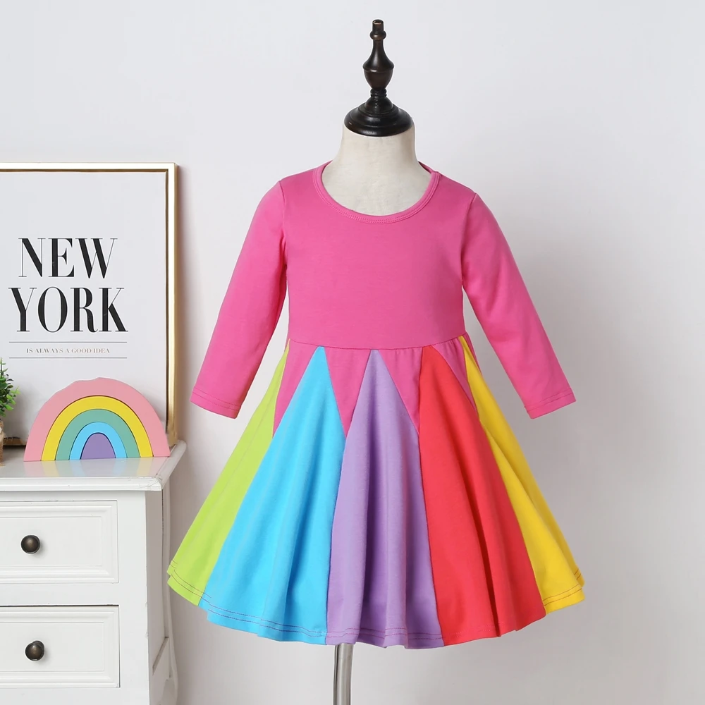 

New Baby Girl Dress Clothes Toddler Kids Girls Princess Clothes Rainbow Color Block Colorful Sling Party Dresses Vestido Infant