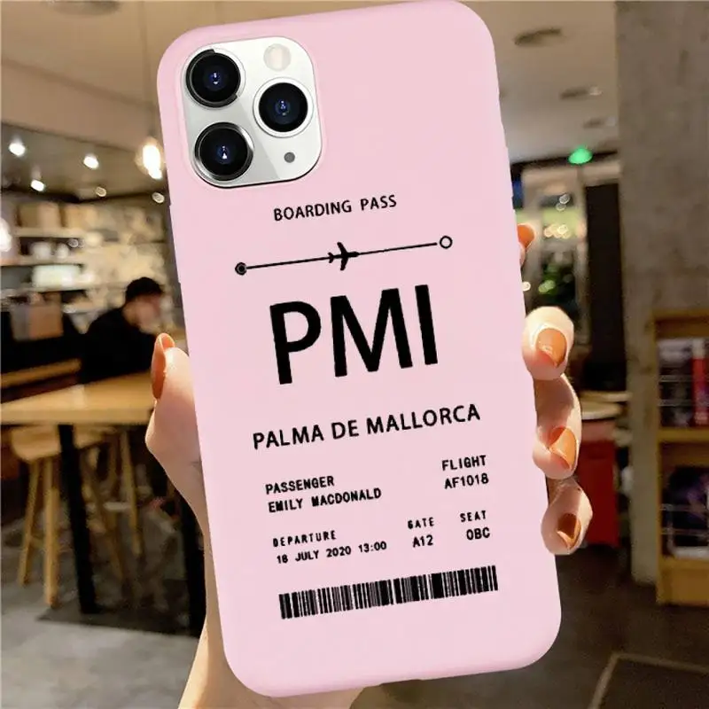 

Personalised Plane Ticket Phone Case Pink Candy Color for iPhone 6 7 8 11 12 s mini pro X XS XR MAX Plus