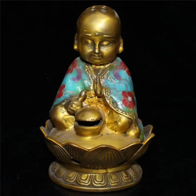 

Collection Chinese Handmade Pure Brass Censer Cloisonne Golden Lotus Buddha Incense Burner Auspicious Gift Home Decoration