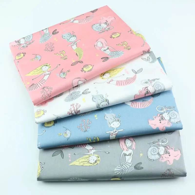 

100% Cotton Twill Fabric Mermaid Pattern Printed DIY Sewing for Children Clothes Patchwork Cloth Handmade Textile Bedding