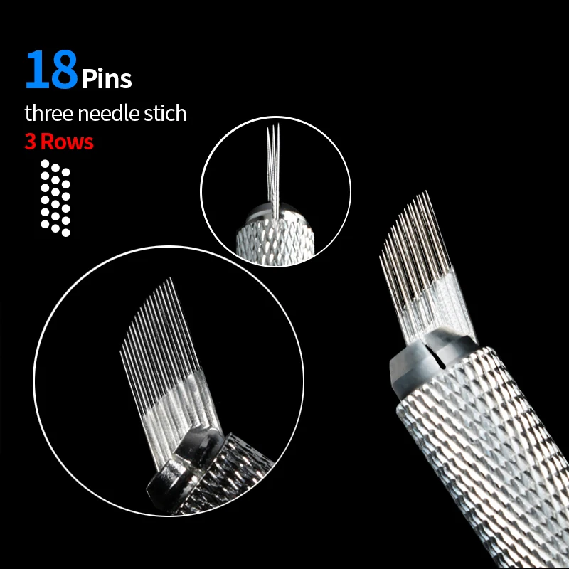 

Microblading Needle 3 Rows 18 F Pins 100 Pcs Individual Semi-Permanent Eyebrow Makeup PMU Blades for 3D Microblading Manual Pen