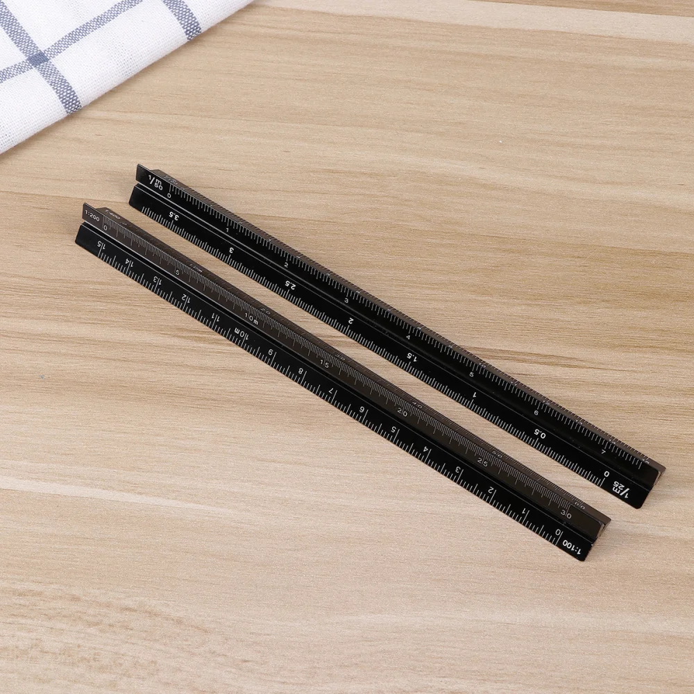 

2PCS Proportion Ruler Premium Durable Aluminum Triangular Scale Ruler Measuring Tool Drafting Ruler (Black)