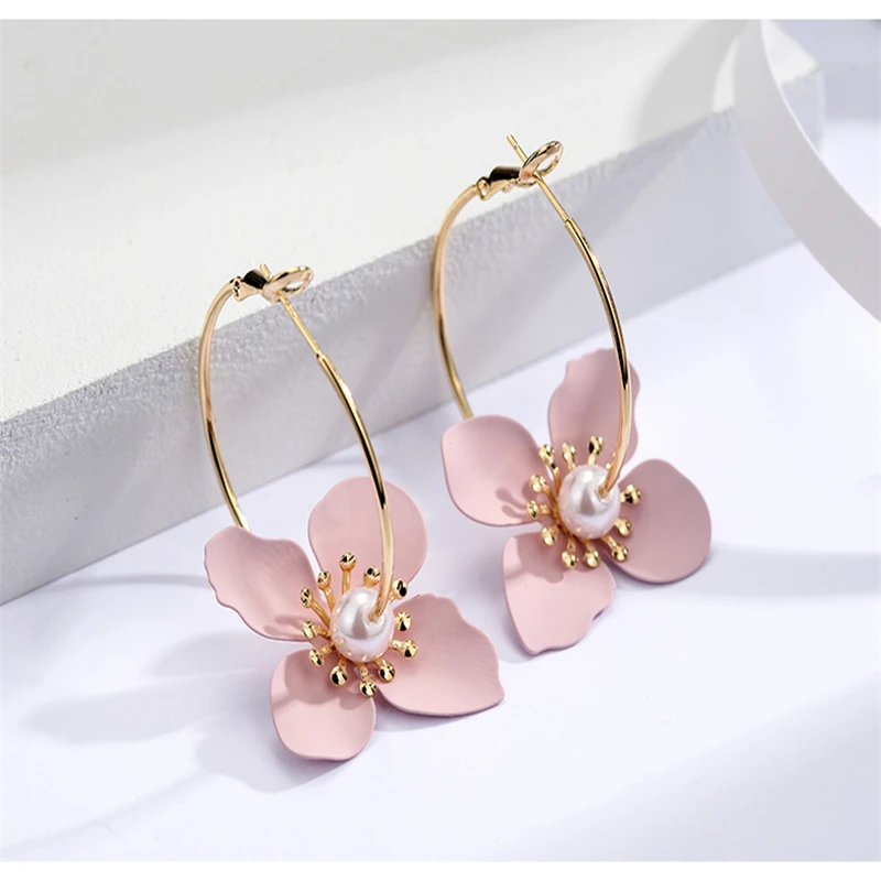 Популярные женские ювелирные изделия розовые серьги с бутонами в форме цветка