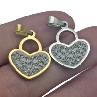 stainless steel crystal accessories heart shaped diamond pendant charm padlock handbags lock necklace women choker jewelry gifts