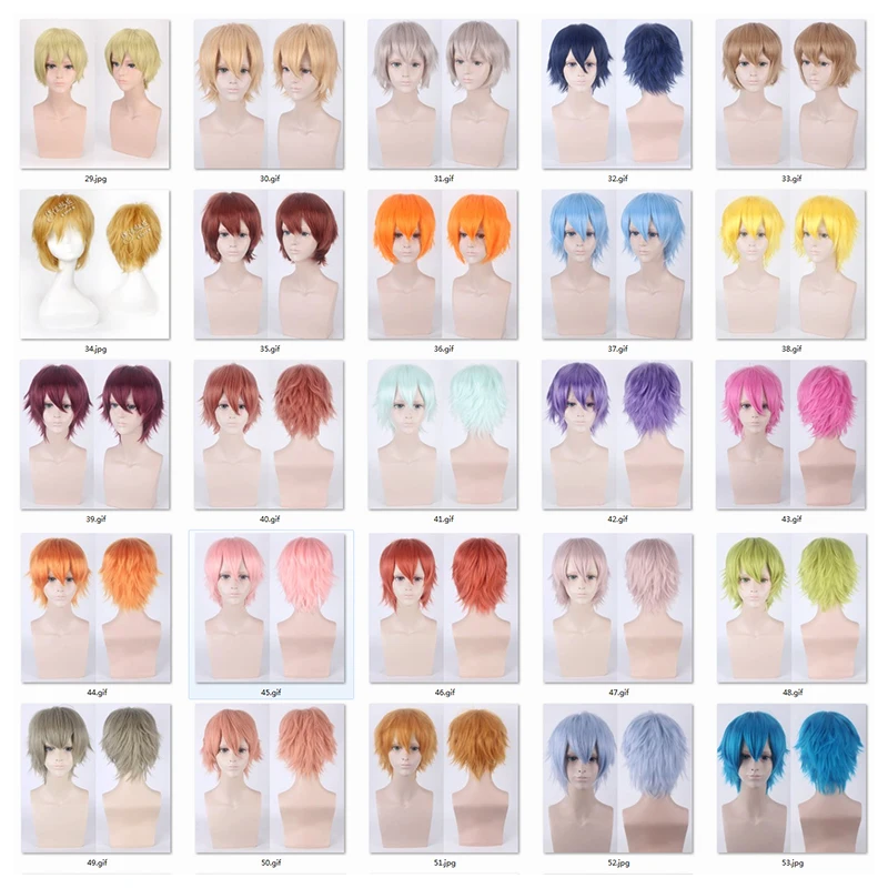 

57 Colors Wigs Short Fluffy Layered Solid Color Universal Heat Resistant Synthetic Hair Bangs Cosplay Wig + Wig Cap