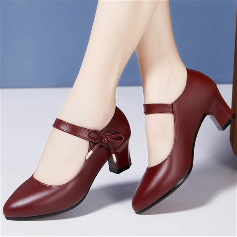 

Leisure Spring Autumn Women Pumps Cute Pointed Toe Thick High Heels 5CM Platform Buckle Fashion Female Shoes Mujer Footwear
