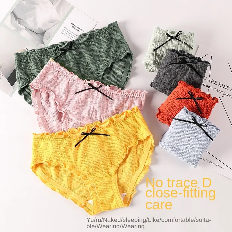 

New Product Japanese Style Pure Cotton Underwear Women Bow Sexy Mid-waist Solid Color Cotton Briefs for Women Wholesale