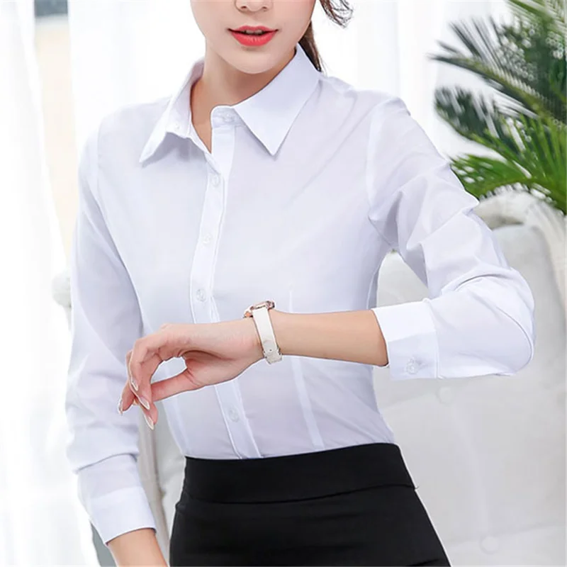 Korean Fashion Women Shirts OL White Shirt Blusas Mujer De Moda 2019 Tops and Blouses Elegant Cotton Plus Size |