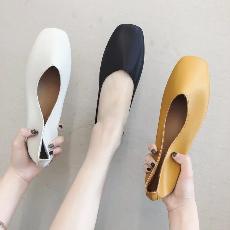 

Fashion 2022 new style women's shoes autumn Korean style square toe flat shoes Peas shoes