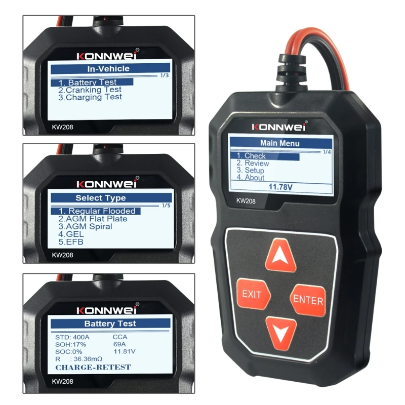 Анализатор заряда автомобильного аккумулятора KW208 12 В 100-2000CCA | Инструменты