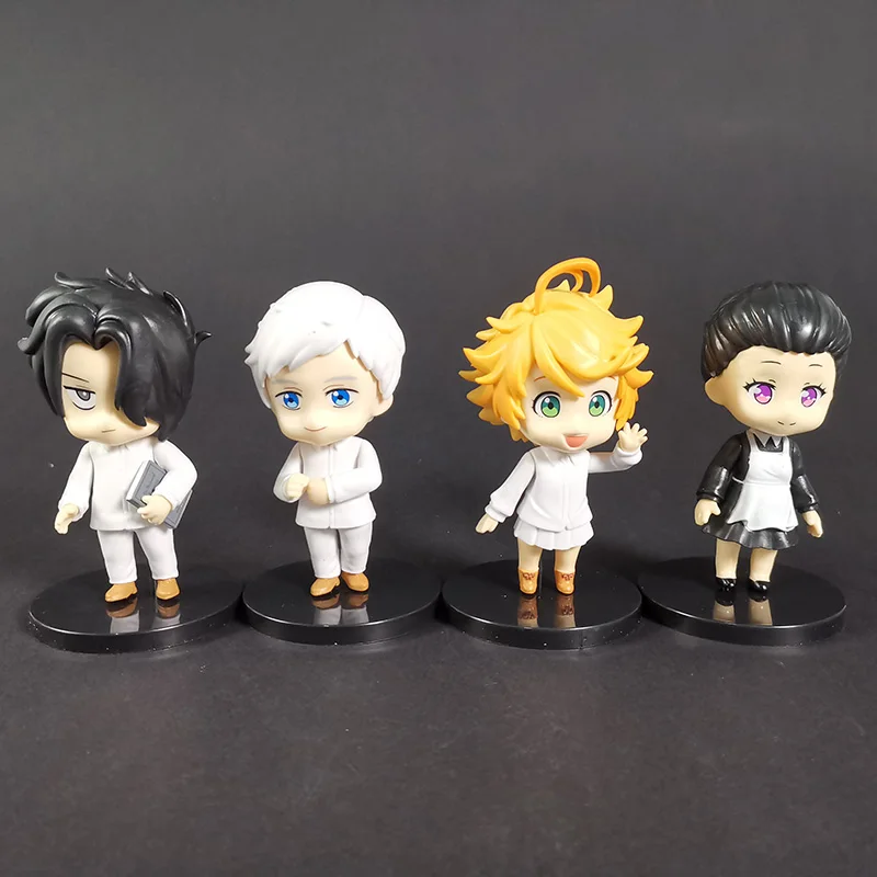 

10cm The Promised Neverland Norman Emma Ray Isabella Cartoon Q Version Dolls Figure Toys 4pcs/set