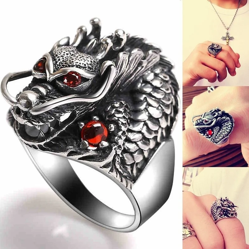 Trendy Dragon Head Ring Men's Ring New Fashion Metal Animal Accessories Hip Hop Jewelry Party Gift Wholesale