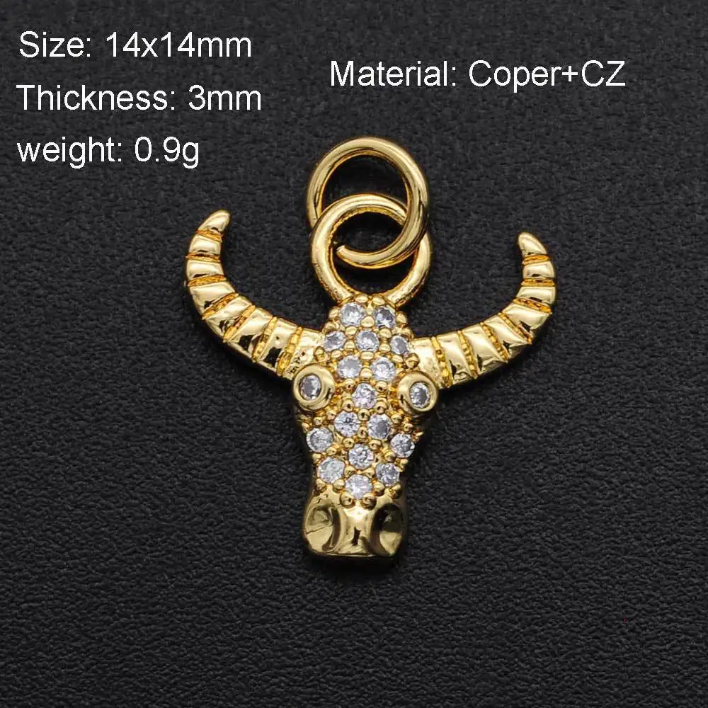 

Copper Micro Inlaid Zircon Bull Head Pendant DIY Micro Inlaid Jewelry Accessories Gold Plated White Diamond Bull Animal Pendant