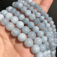 natural stone blue crystal aquamarines bead round loose spacer stone beads for making jewelry handmade diy bracelet necklace