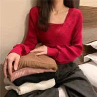 pullovers women knitting elegant solid all match ladies casual fake two pieces pullovers sweaters spring fashion popular college
