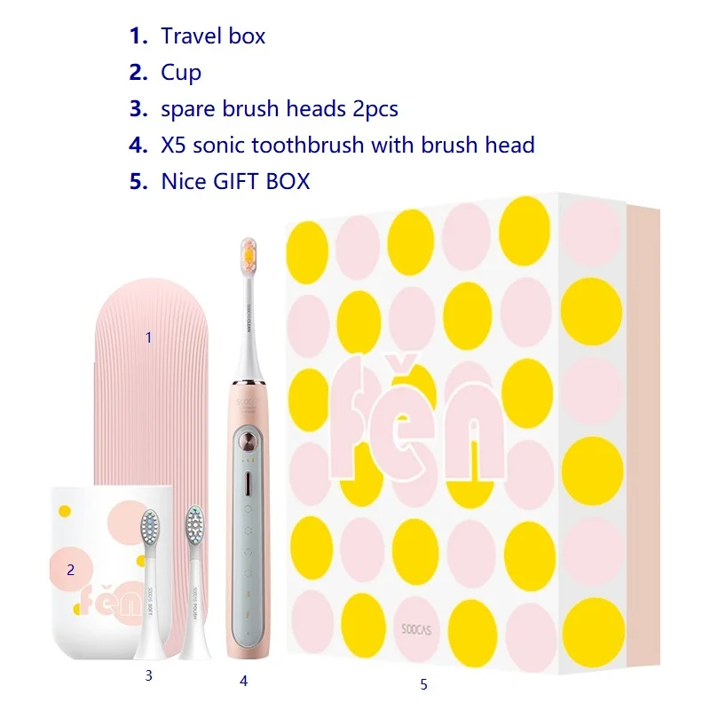 pink X5set SOOCAS X3 sonic Электрический Зубная щётка xiaomi USB Беспроводная зарядка электрическая зубная щетка для взрослых ультра sonic Зубная щётка приложение 4 режимов чистки - Цвет: pink X5set