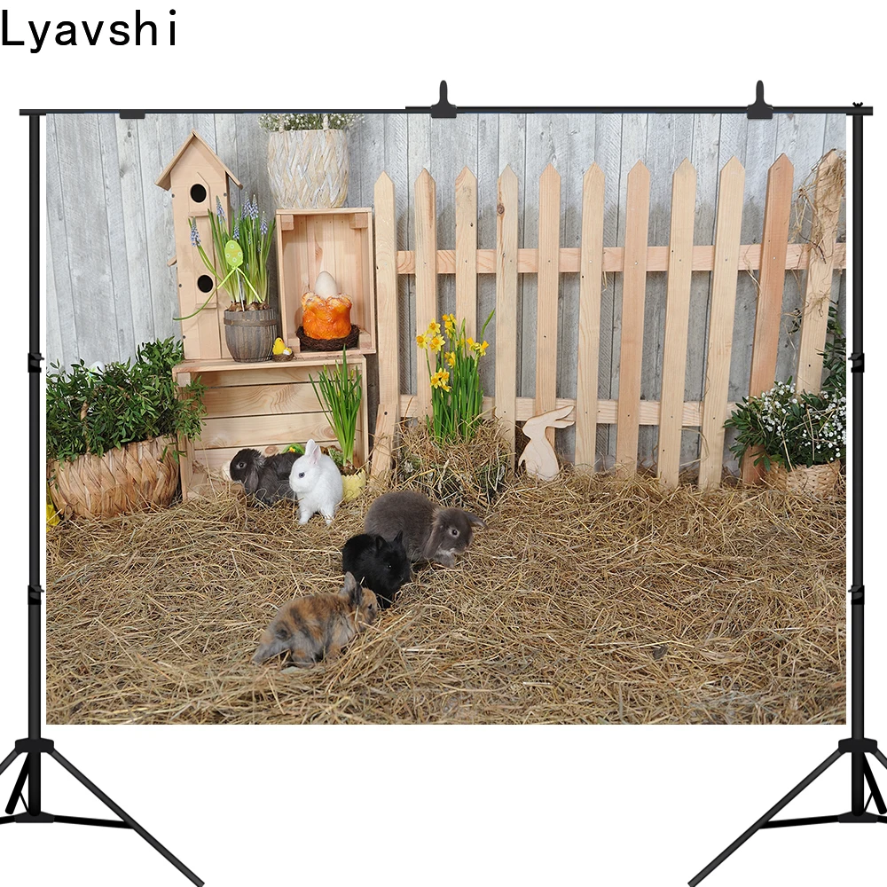 

Lyavshi фотографический фон Весенняя Пасхальная деревянная ограда трава цветы кролики Фотофон для фотосъемки реквизит для фотосъемки