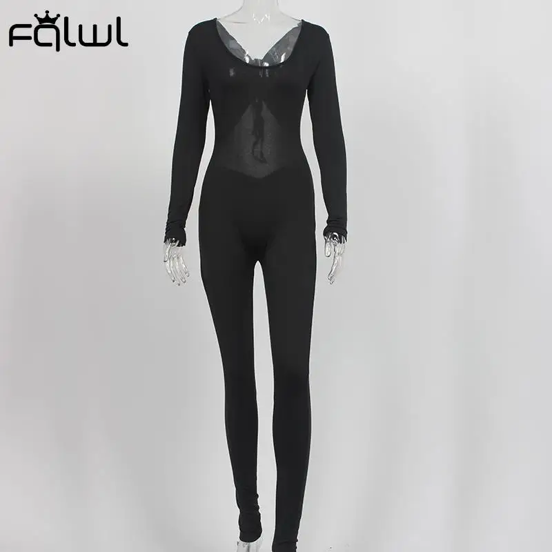 Повседневный черный облегающий комбинезон с кулиской FQLWL женский зимний цельный